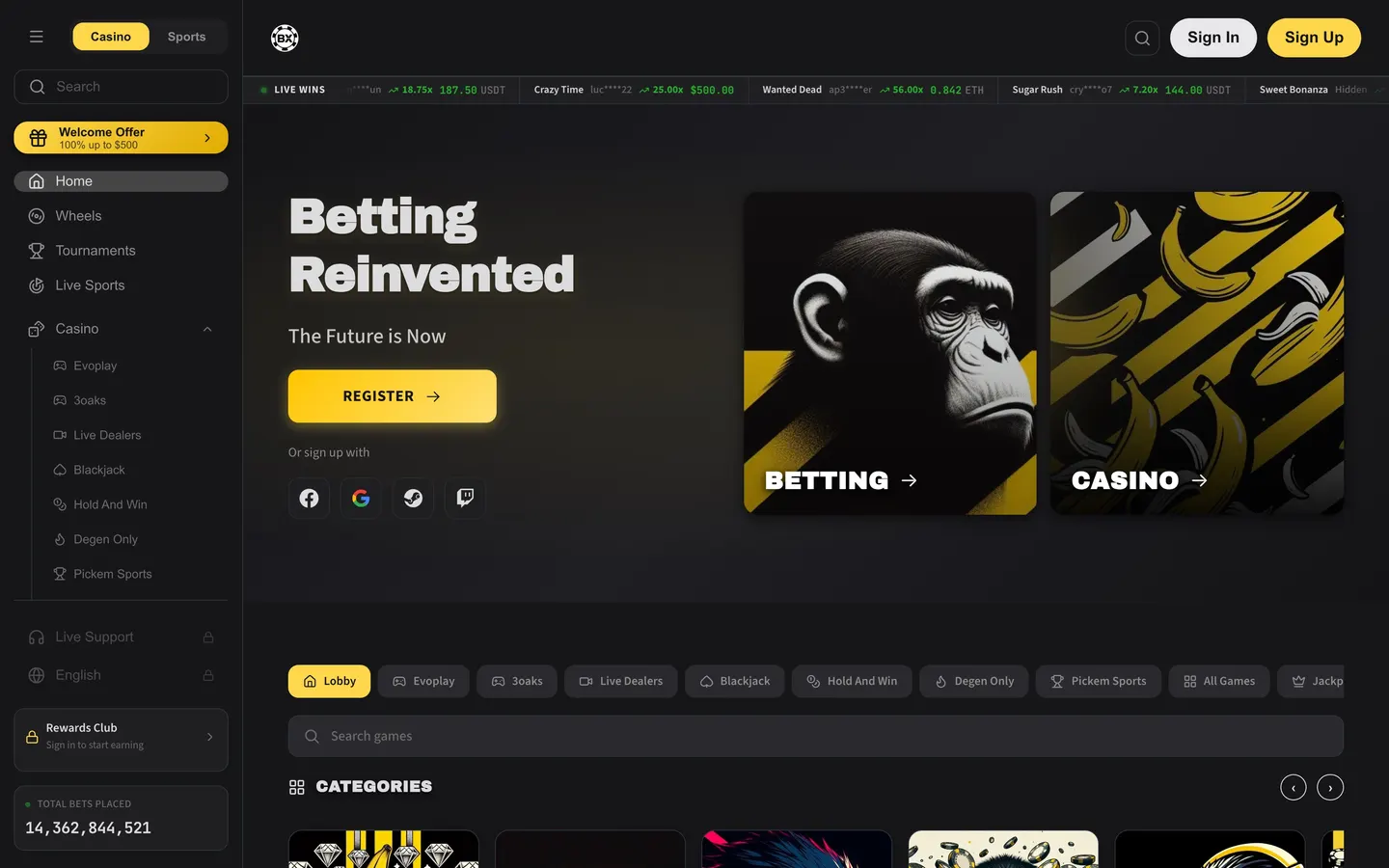 The Buxholm casino rendered in the Ape brand skin