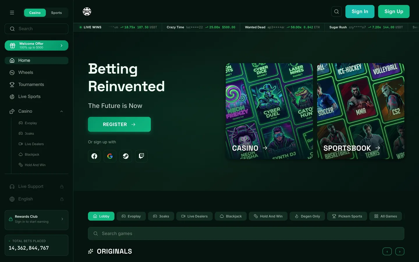 The Buxholm casino rendered in the Gecko brand skin