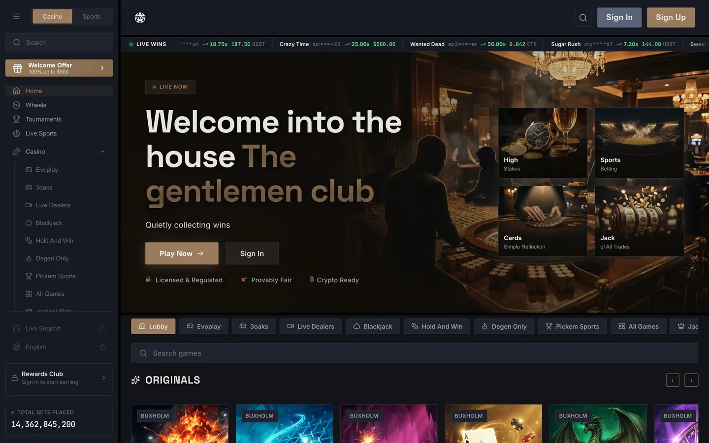 The Buxholm casino rendered in the Jupiter brand skin