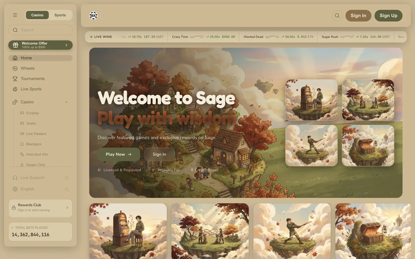 The Buxholm casino rendered in the Sage brand skin